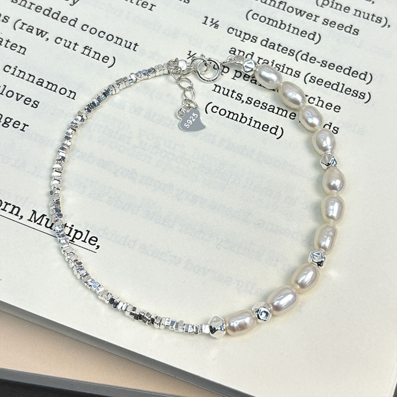 Natural Freshwater Pearl Shredded Silver Bracelet