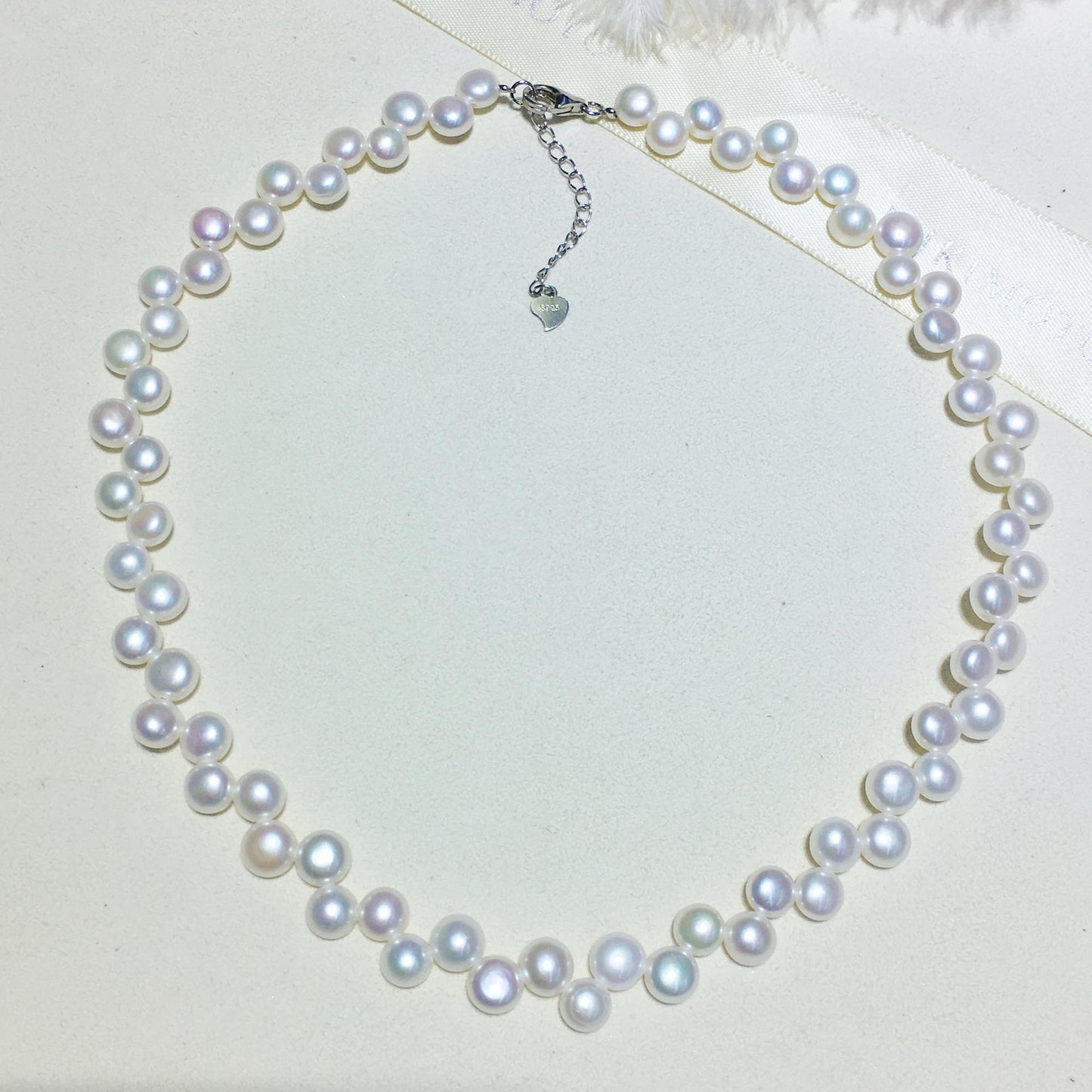 Sterling Silver Natural Freshwater Pearl Double Neck Chain