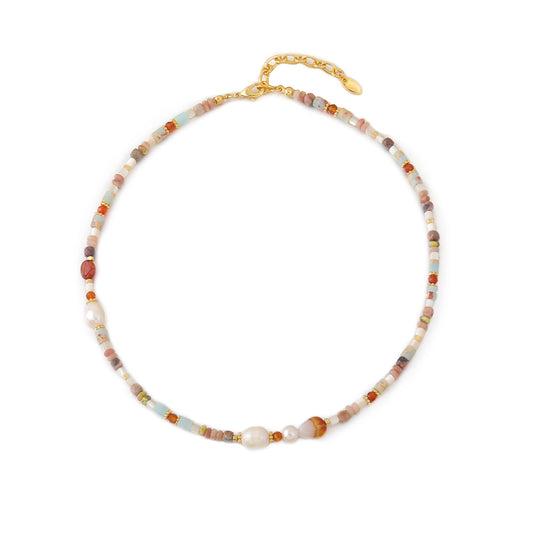 Natural Pearl Agate Retro Beaded Necklace