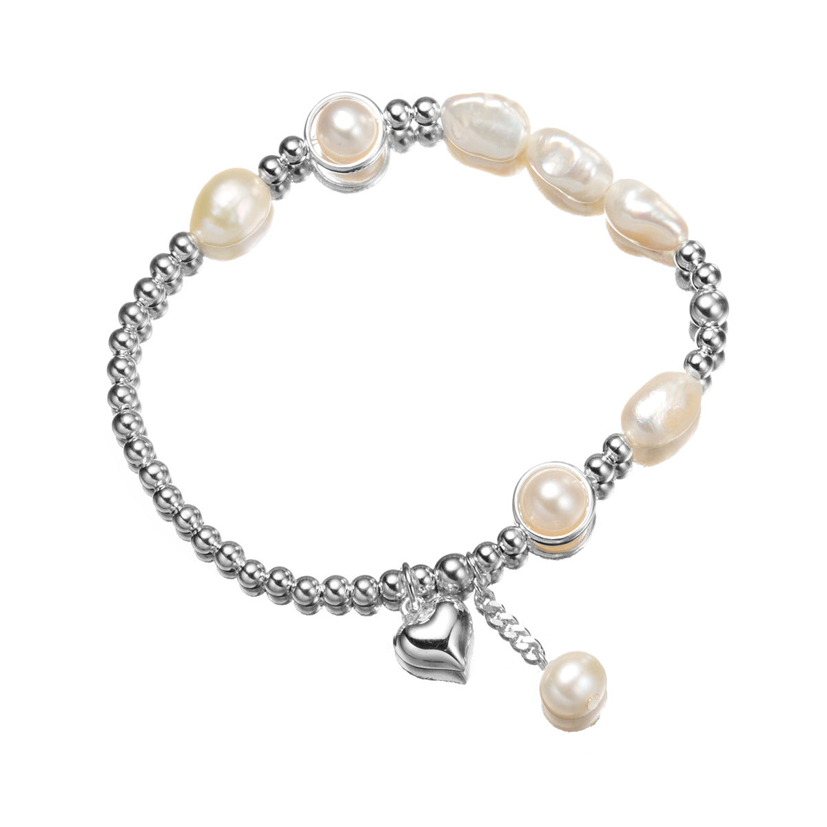 Natural Pearl Love Design Silver Bracelet