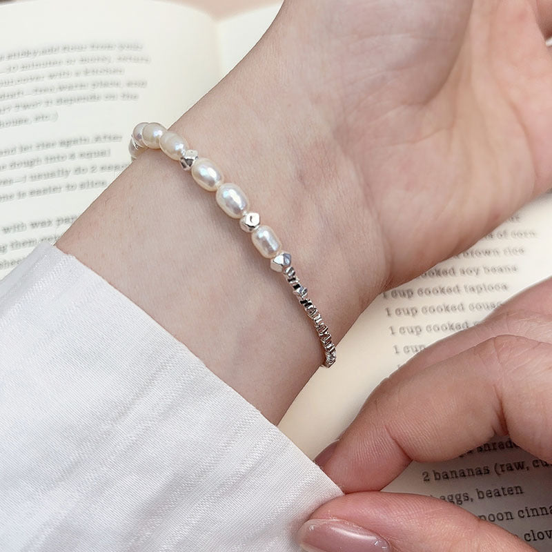 Natural Freshwater Pearl Shredded Silver Bracelet
