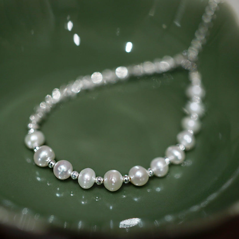 Natural Pearl Simple Design Silver Bracelet