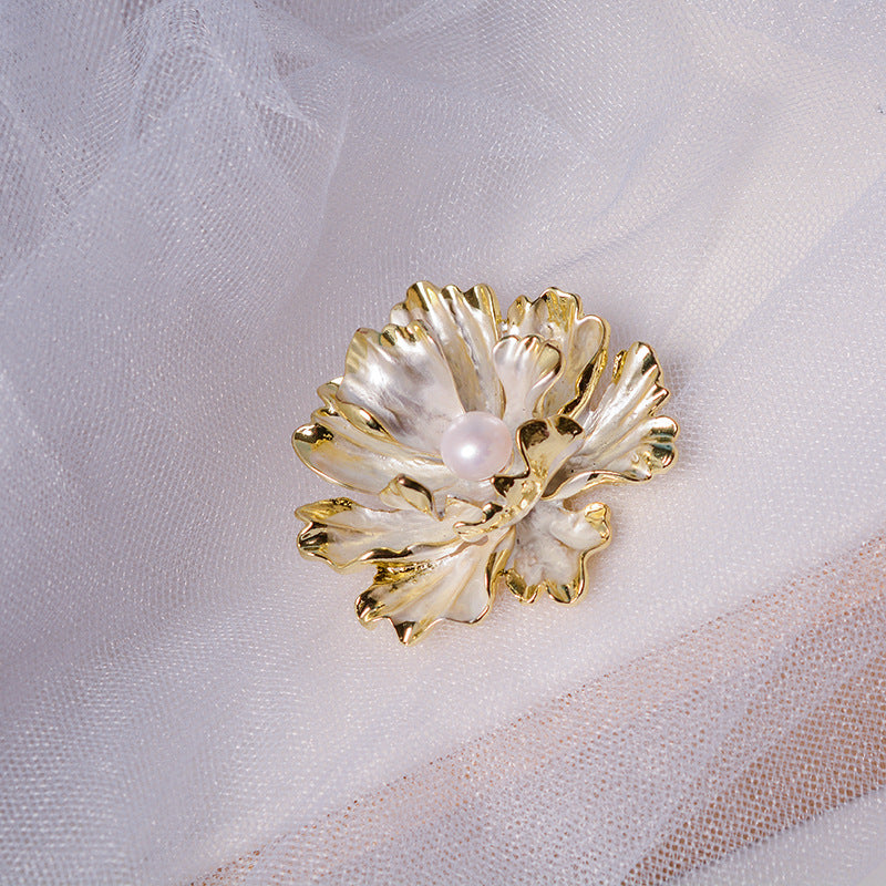 Natural Pearl Lotus Design Brooch
