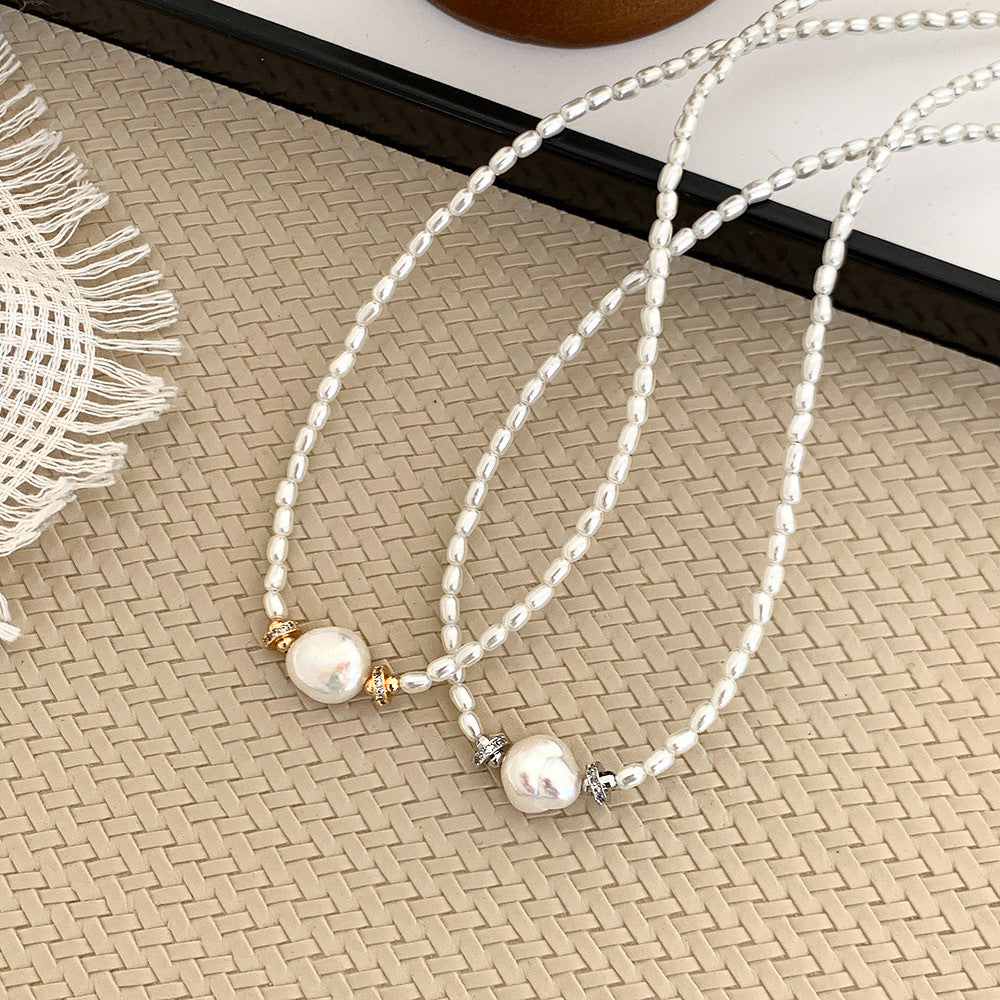 Wheat Ear Natural Freshwater Versatile Baroque Collarbone Chain, Pearl