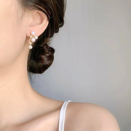 French retro star design pearl stud earrings