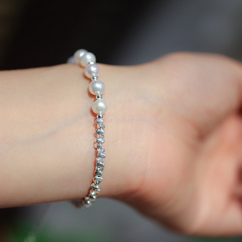 Natural Pearl Simple Design Silver Bracelet