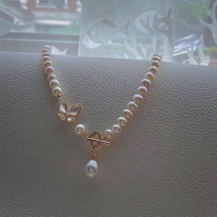Sea Fritillary Butterfly Pendant Design Pearl Necklace