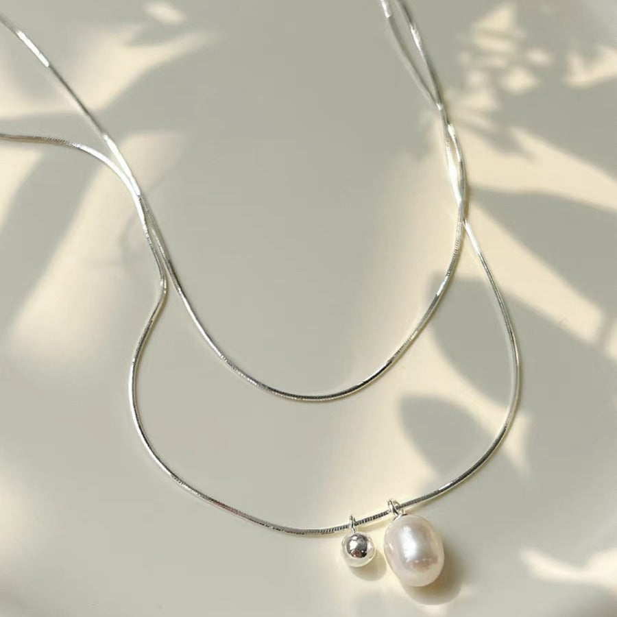 Sterling Silver Rice Pearl Light Luxury Niche Double Clavicle Chain