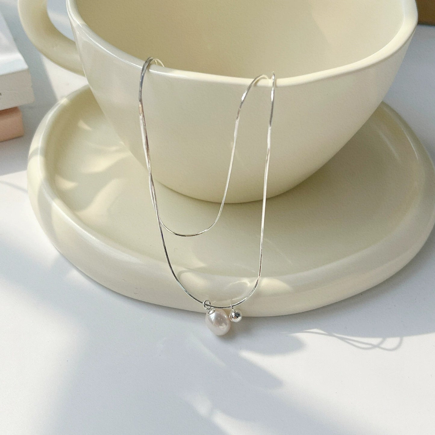 Sterling Silver Rice Pearl Light Luxury Niche Double Clavicle Chain