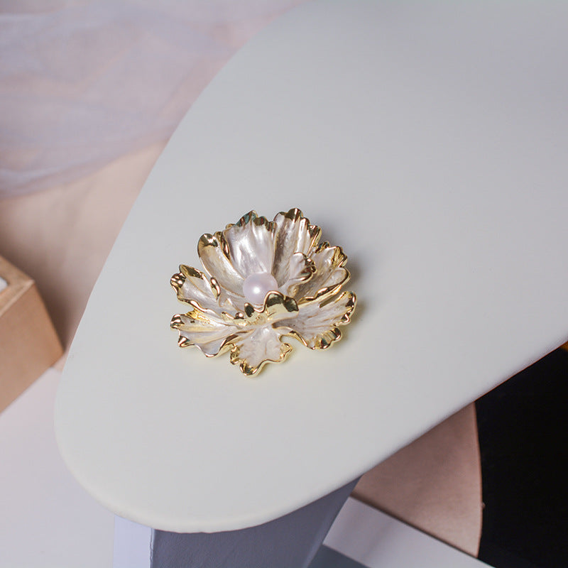 Natural Pearl Lotus Design Brooch