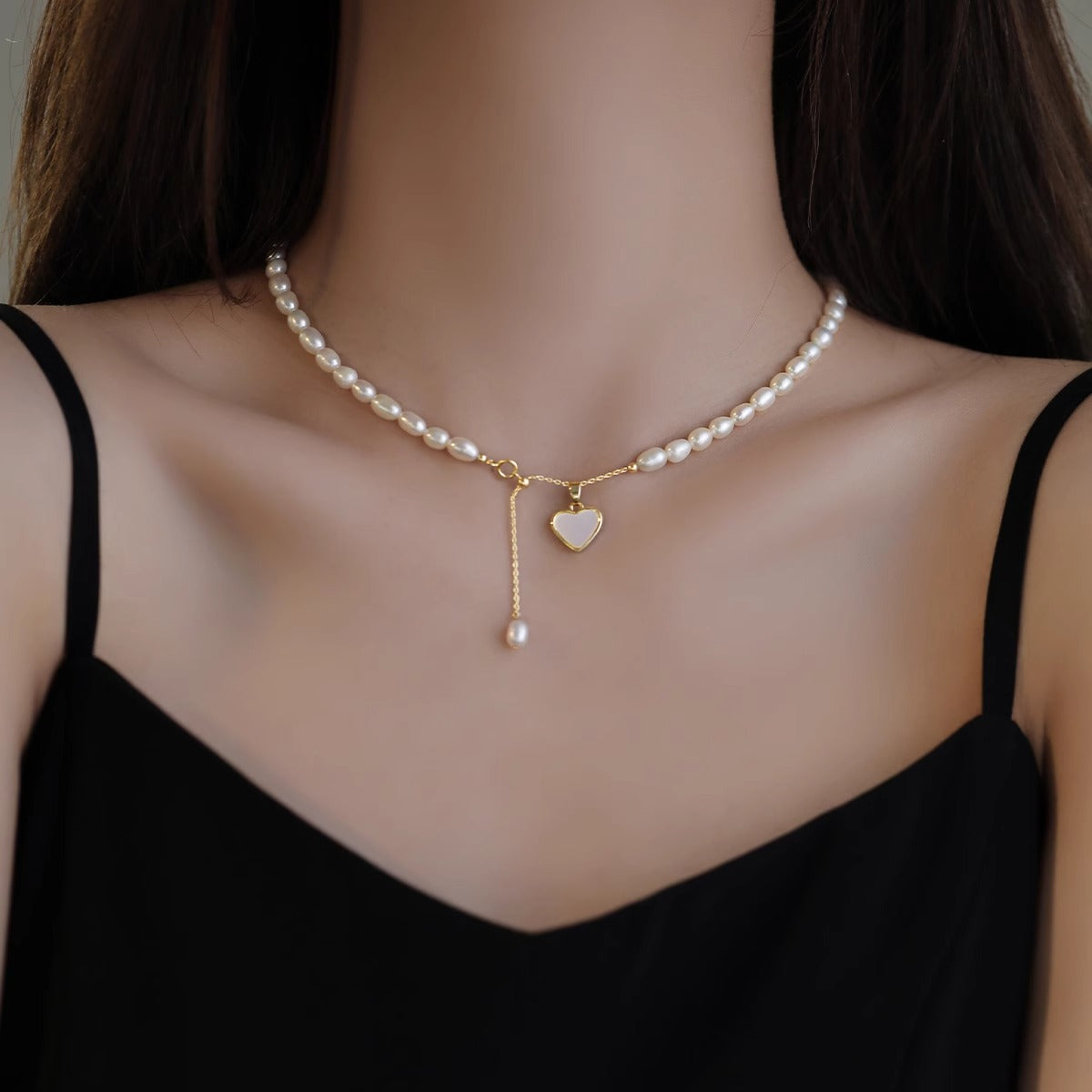 Light luxury natural freshwater pearl love millet bead pearl necklace