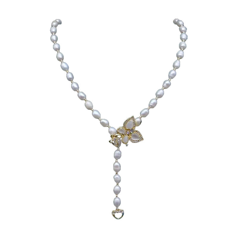 Natural pearl long butterfly temperament sweater chain