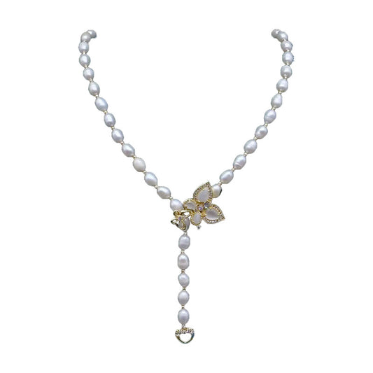 Natural pearl long butterfly temperament sweater chain