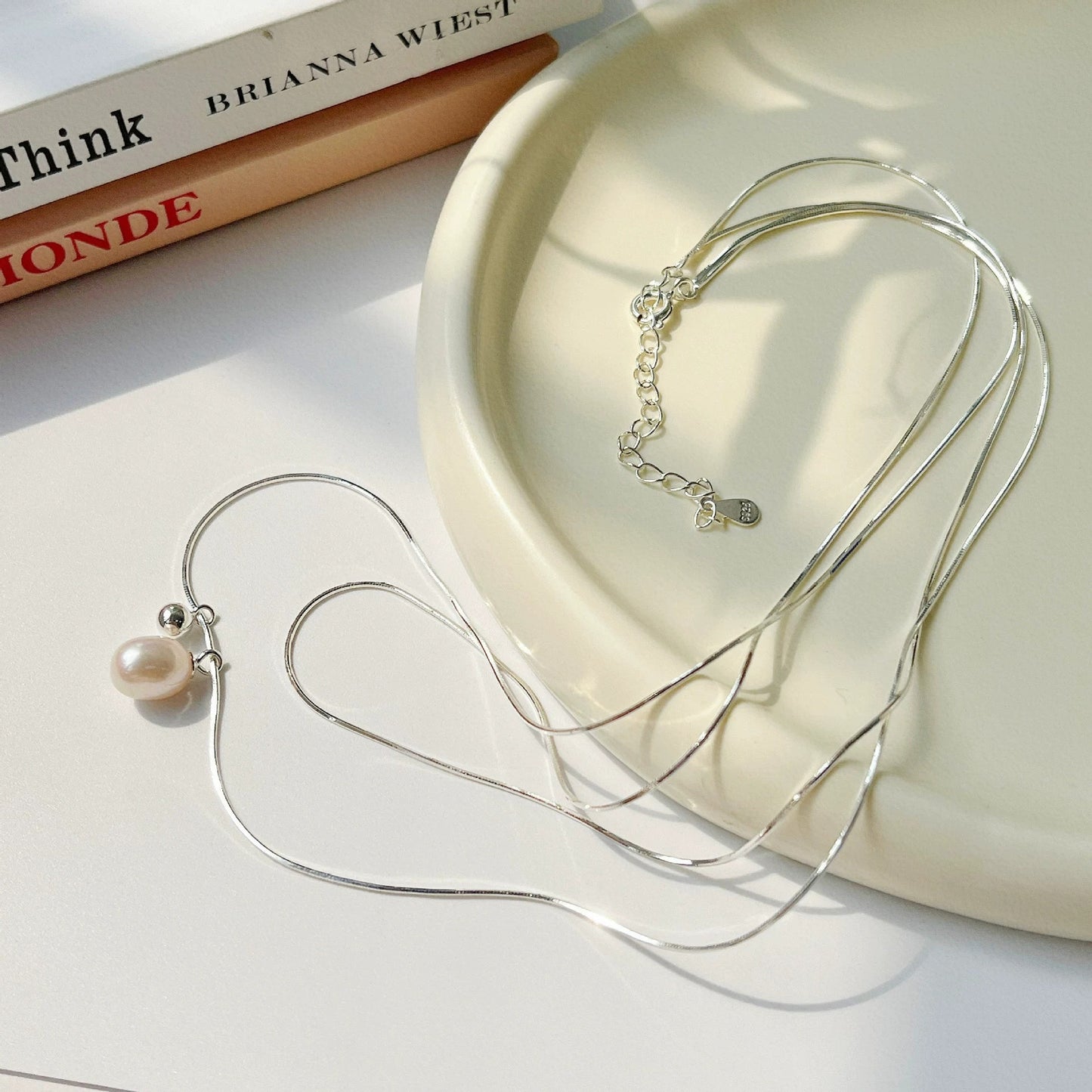 Sterling Silver Rice Pearl Light Luxury Niche Double Clavicle Chain