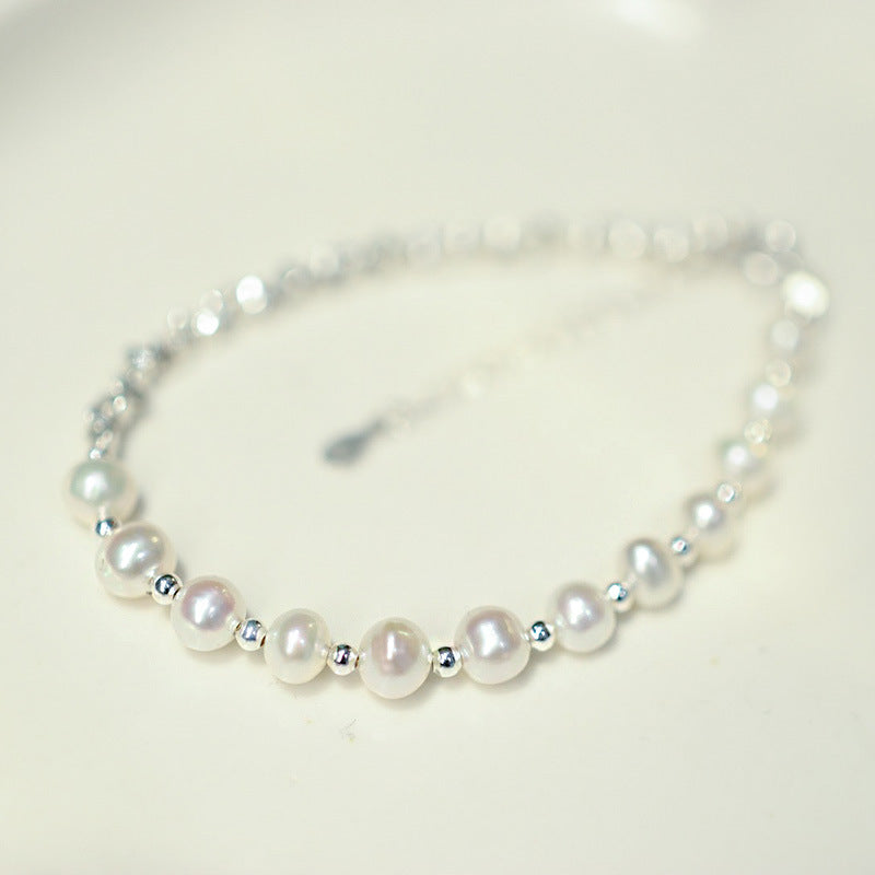 Natural Pearl Simple Design Silver Bracelet