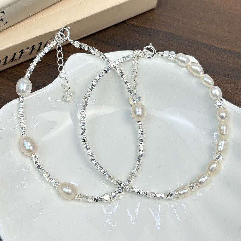 Natural Freshwater Pearl Shredded Silver Bracelet