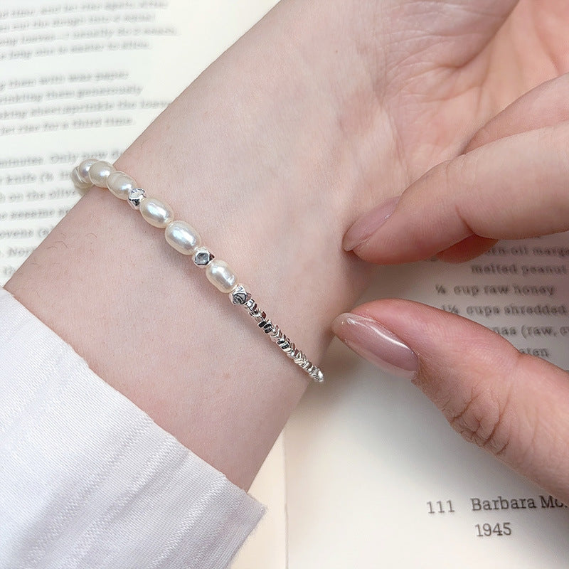 Natural Freshwater Pearl Shredded Silver Bracelet