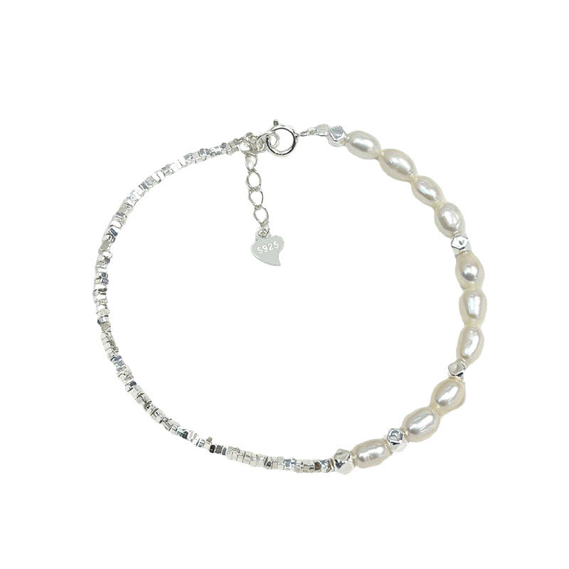 Natural Freshwater Pearl Shredded Silver Bracelet
