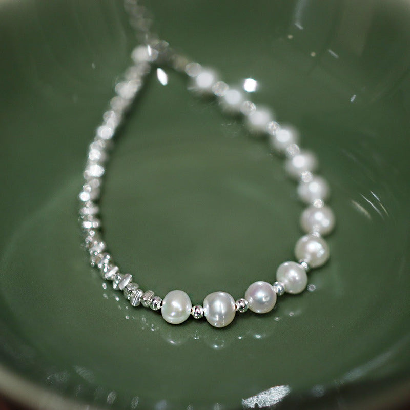 Natural Pearl Simple Design Silver Bracelet