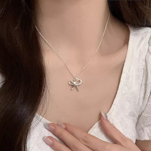 Bow Sweet Gentle Collarbone Chain Pearl