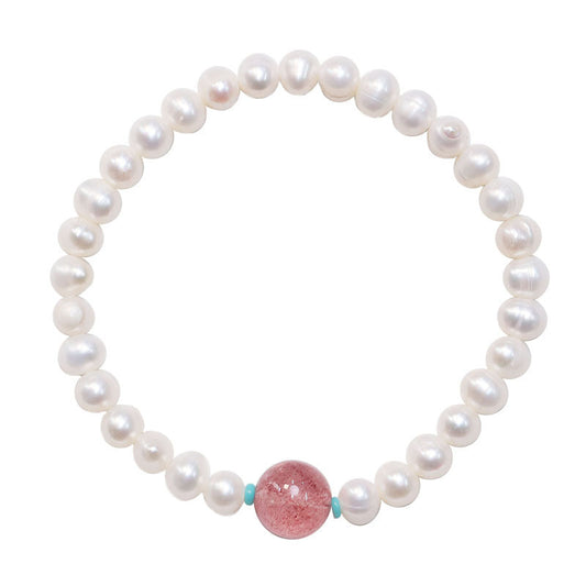 Natural Pearl Strawberry Crystal Simple Bracelet