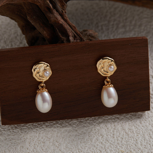 Rose Flower Design Pearl Stud Earrings